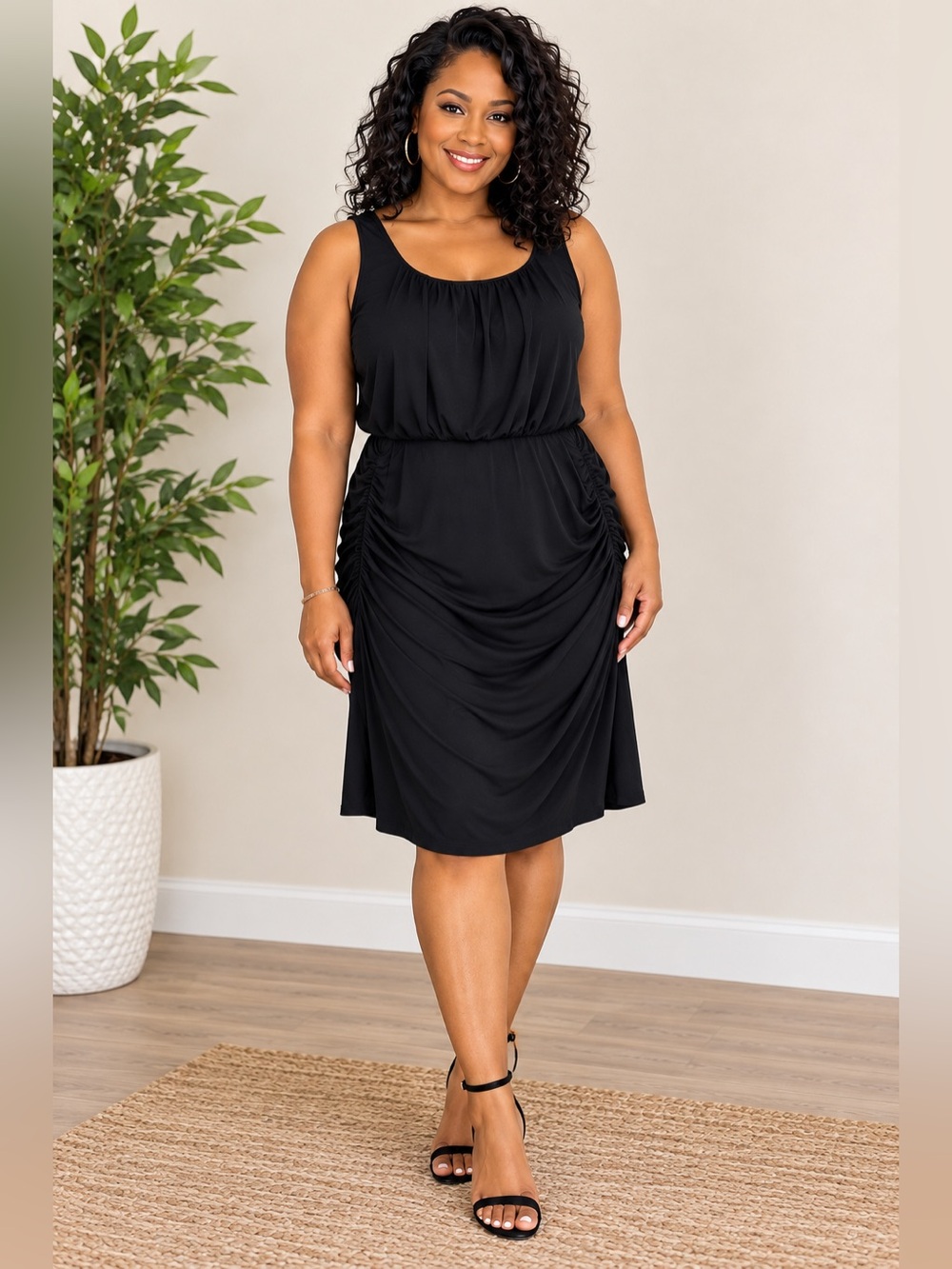 Lauren Ralph Lauren Black Ruched Dress Size 14 | Elegant Draped Stretch Dress